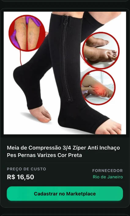 Meia de compressão 3/4 com zíper no catálogo da Encomendy, com preço de custo e fornecedor