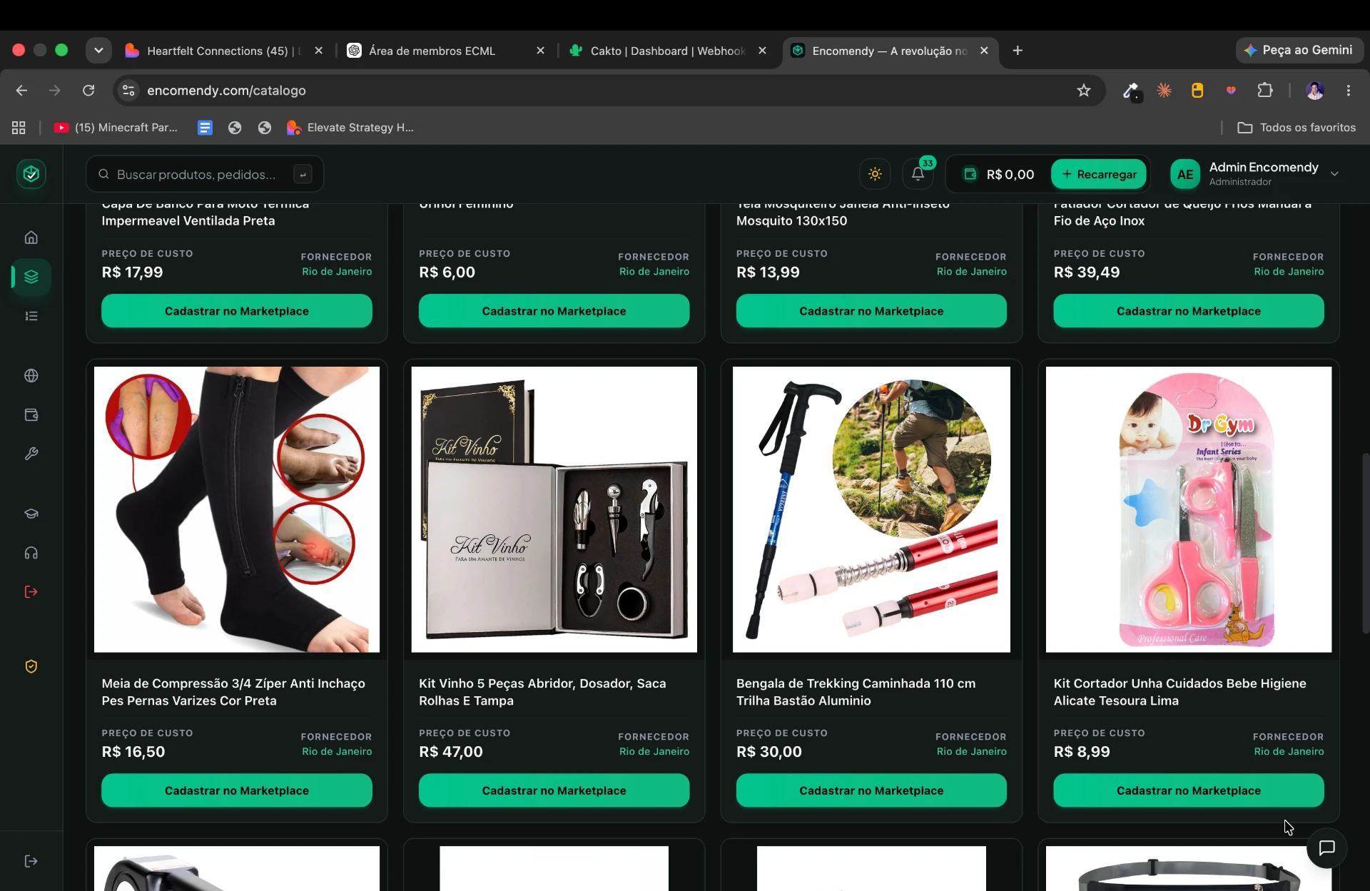Produtos de esporte e bem-estar no catálogo da Encomendy